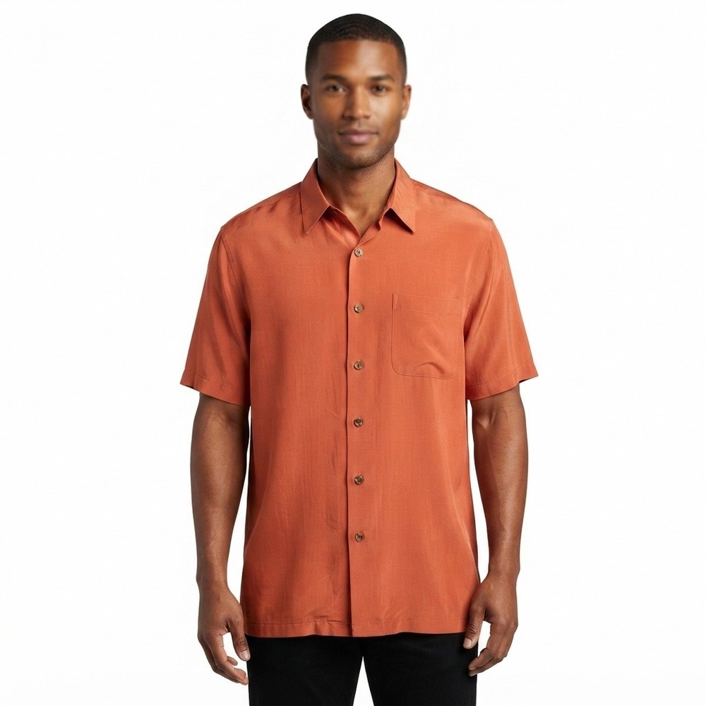 Caribbean Short Mens 3XT Roundtree & Yorke Burnt Orange 100% Silk Camp Tall NWT